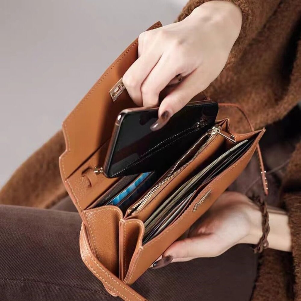 Women's Brown Compact Crossbody Hobo Shoulder Tote Bag with Twist Lock - Picture 2 of 3